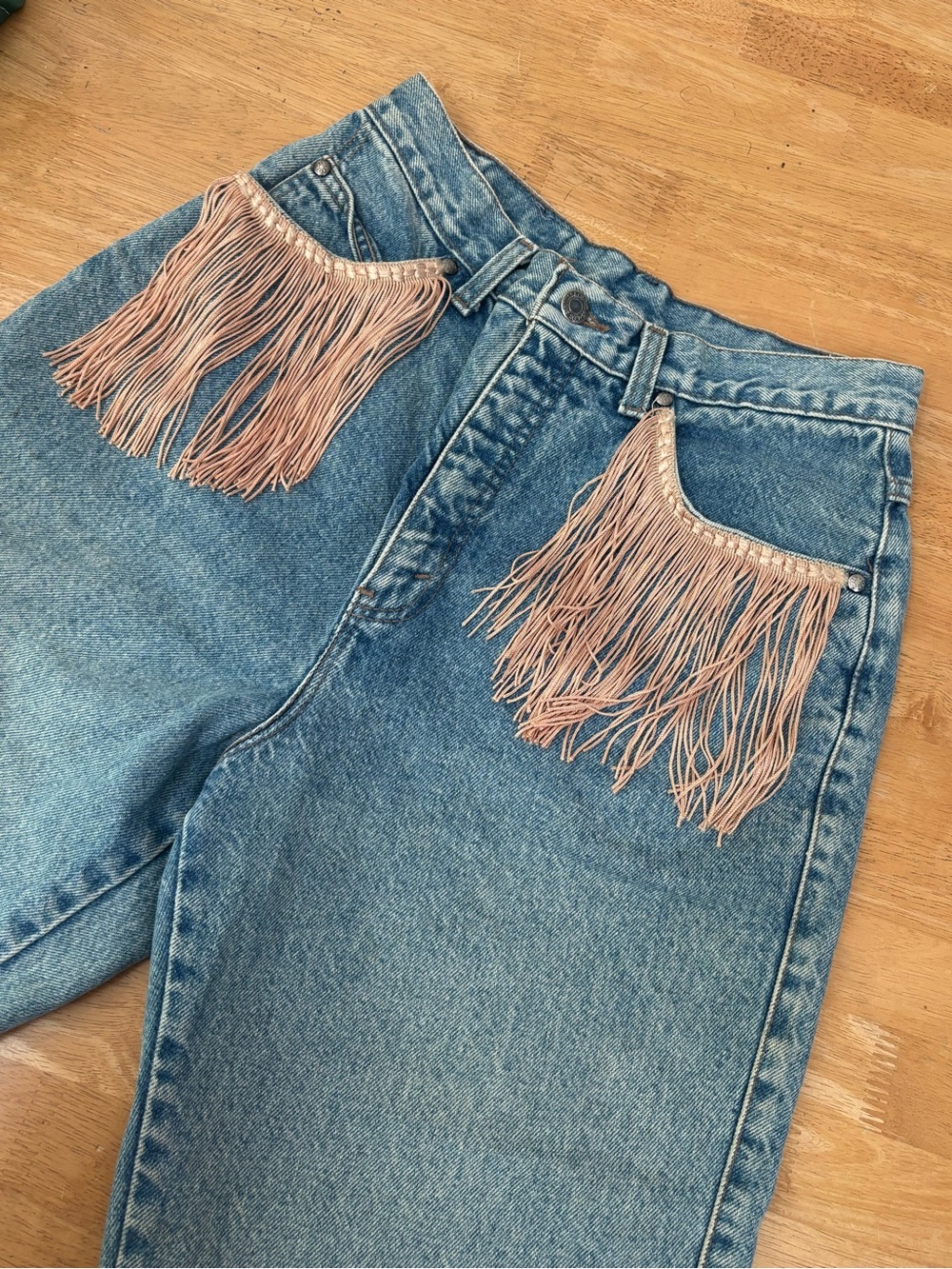 VTG 90s Levi's 569 upcycled fringe paisley jeans loose straight fit 900 series - Picture 3 of 12